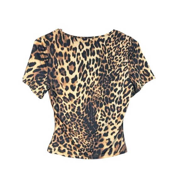 White Fox Crop Top Womens M Leopard Snug Fit Animal festival Mob Wife - Picture 9 of 11